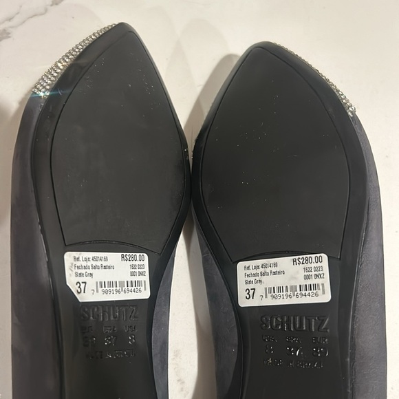 SCHUTZ Women’s Ballet Flats Gemma Pointed Toe with Diamonds Grey Suede NEW 8 - Picture 7 of 14